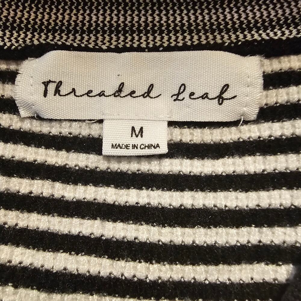 Threaded Leaf Striped Bow Sweater M Cropped Feminine Coquette Parisian Knit Twee - Picture 5 of 15